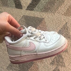 Nike Kids White and Pink Leather Sneakers